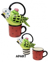 Parakeet Teapot Set Red/Green