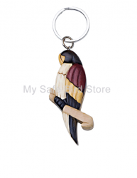 Double Sided Wood Intarsia Parrot Keychain