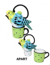 Parakeet Teapot Set Blue/Green