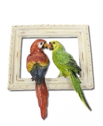  Resin Scarlet and Green Macaw on Wood Frame